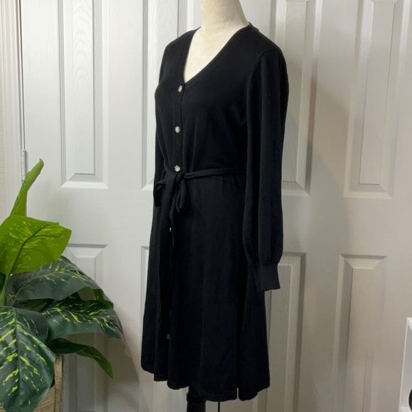 Women's Nina Leonard Balloon Sleeve Midi Black Sweater Dress Size L - Picture 9 of 13